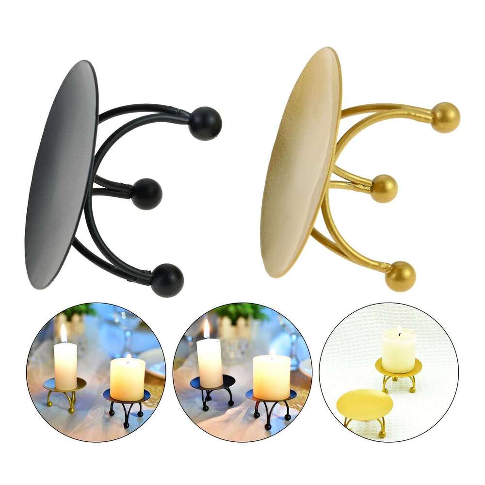 Black/gold Pillar/cup Candle Holder Round Iron Plate Candlestick Tripod Stand Decorating Wedding Festival Party Home Craft Gift Y260131
