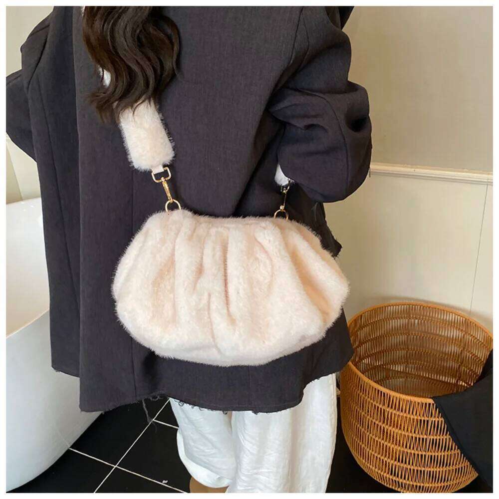 New Autumn Winter Imitation Mink Fur Pleated Cloud High-end Shoulder Crossbody Bag For Women Fashion Trend Plush Handbag XJ260131