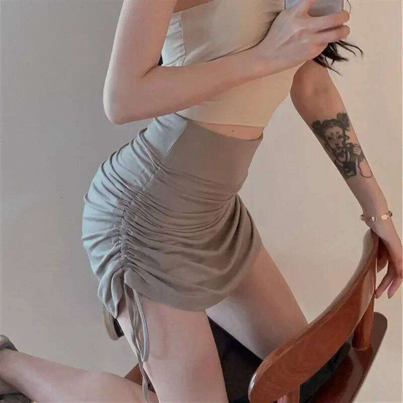 2025 New High Waist Sexy Elastic Mini Wrap Hip Slim Fit Summer Stretchy Shorts Party Skirts with Drawstring Design XJ260131