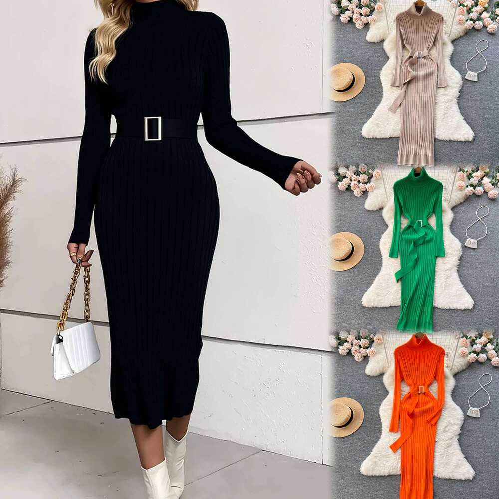 YuooMuoo Chic Fashion Sexy Wrap Hips Knitted Long 2025 Autumn Winter Ribbed Bodycon Sweater Dress Streetwear Lady Outfits XJ260131