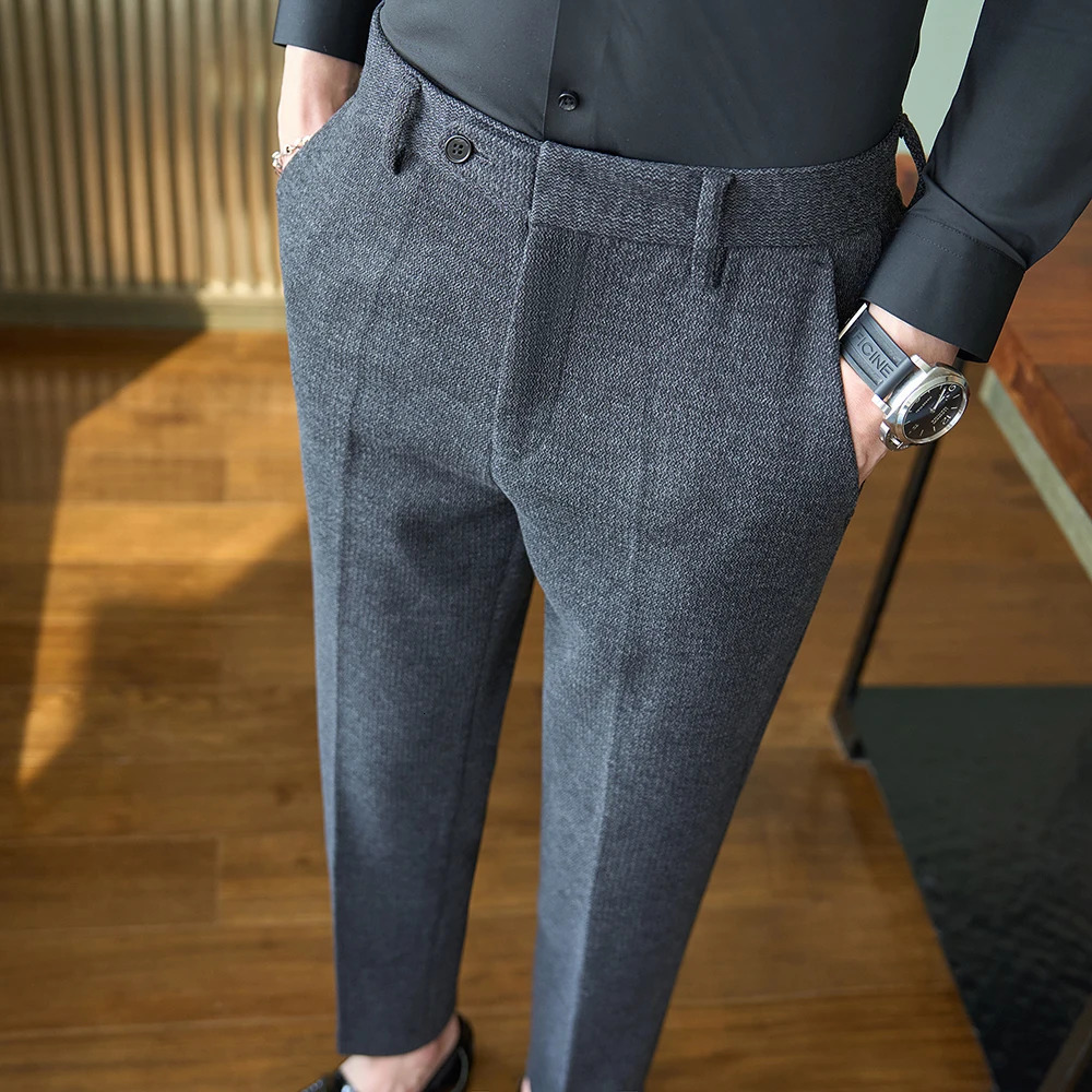 Autumn Winter Men Thick Woolen Cloth Suit Pants Korean Style Fashion Business Casual Male Straight Warm Formal Trousers 2838 260120
