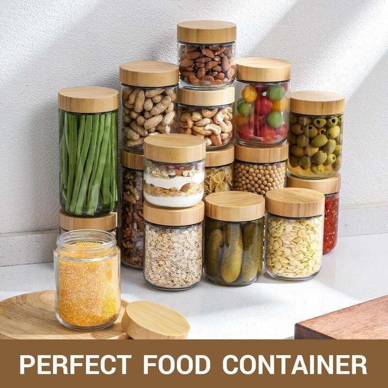 Airtight Storage Jars Kitchen Storage Containers Food-Grade Glass with Bamboo Seal for Dry Food Snacks Sugar Coffee Pantry Organization
