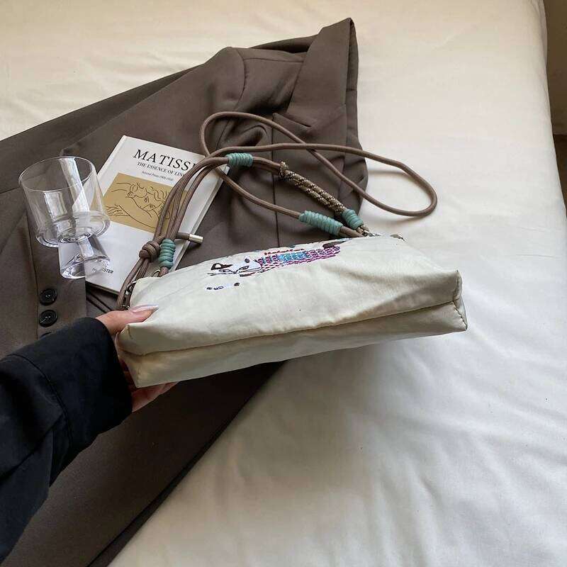 Large capacity spring and summer embroidered cat waterproof handbag, crossbody single shoulder shopping bag, cart