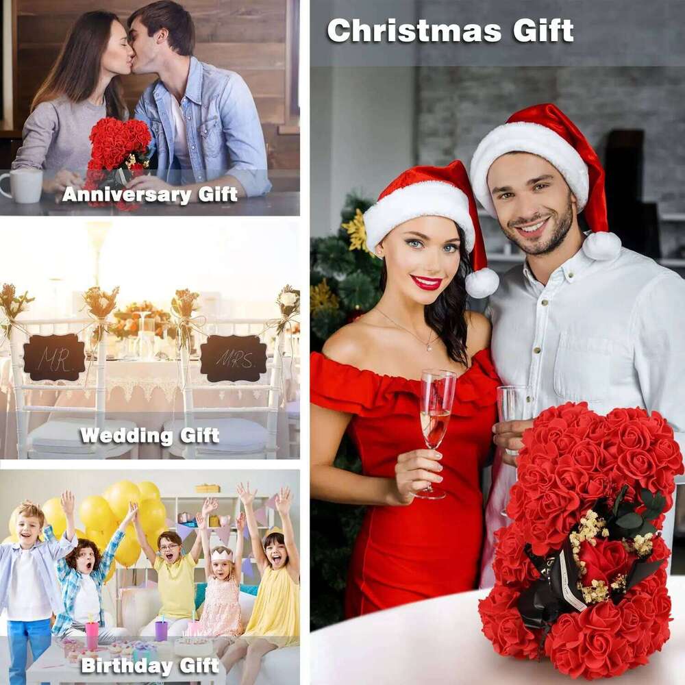 Artificial Gift for Women Christmas Valentine's Day Birthday Anniversary Rose Flower Teddy Bear Wedding Party Y260131