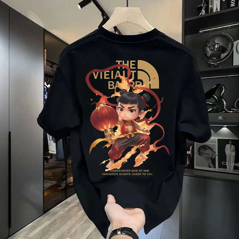 National Trend Summer New Clothing Men's Loose Nezha Costume T-Shirt Trendy Tibetan DIY Customization Luanyun Luanyun