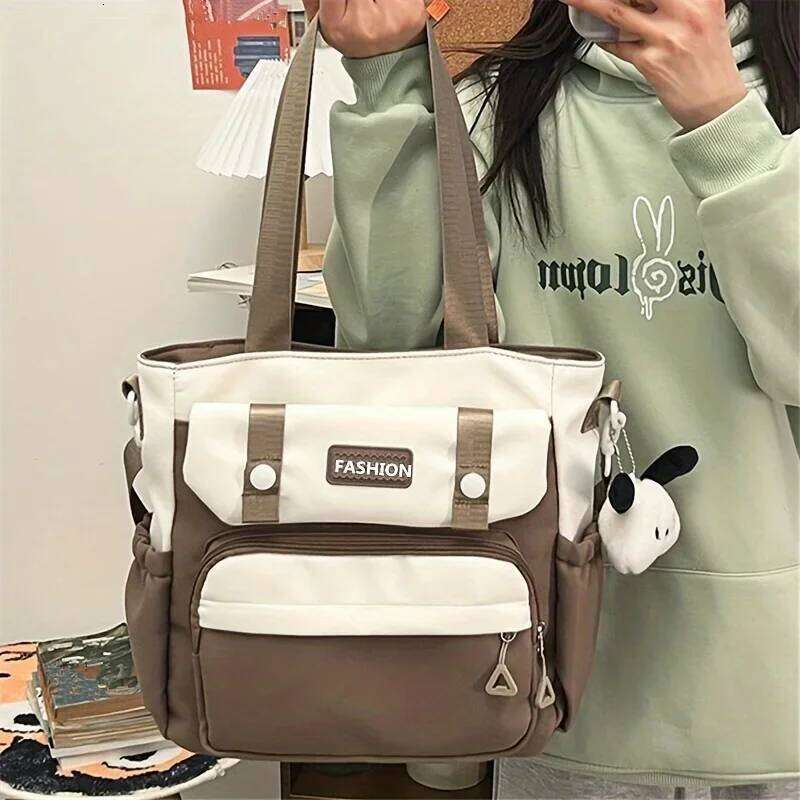Chic Vintage-Inspired Canvas Tote Bag for Women - Waterproof, Adjustable Strap, Large Capacity Crossbody & Shoulder Handbag XJ260131