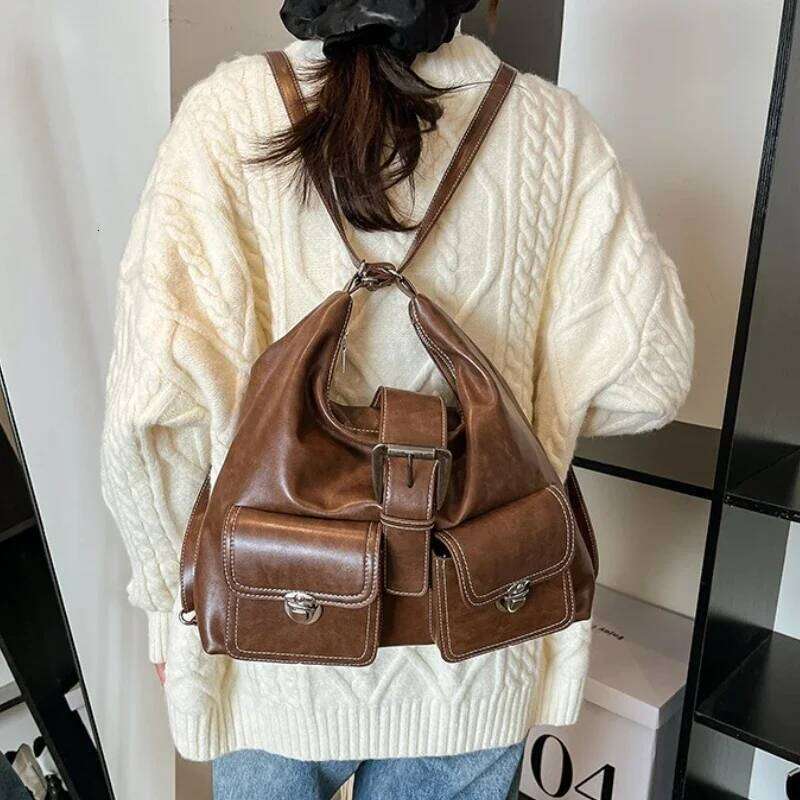 2025 New Sle Double oulder Bapa Trendy Leisure Handbags Retro Large Capaci Casual Women's Tote Underarm Bag Fall Winter