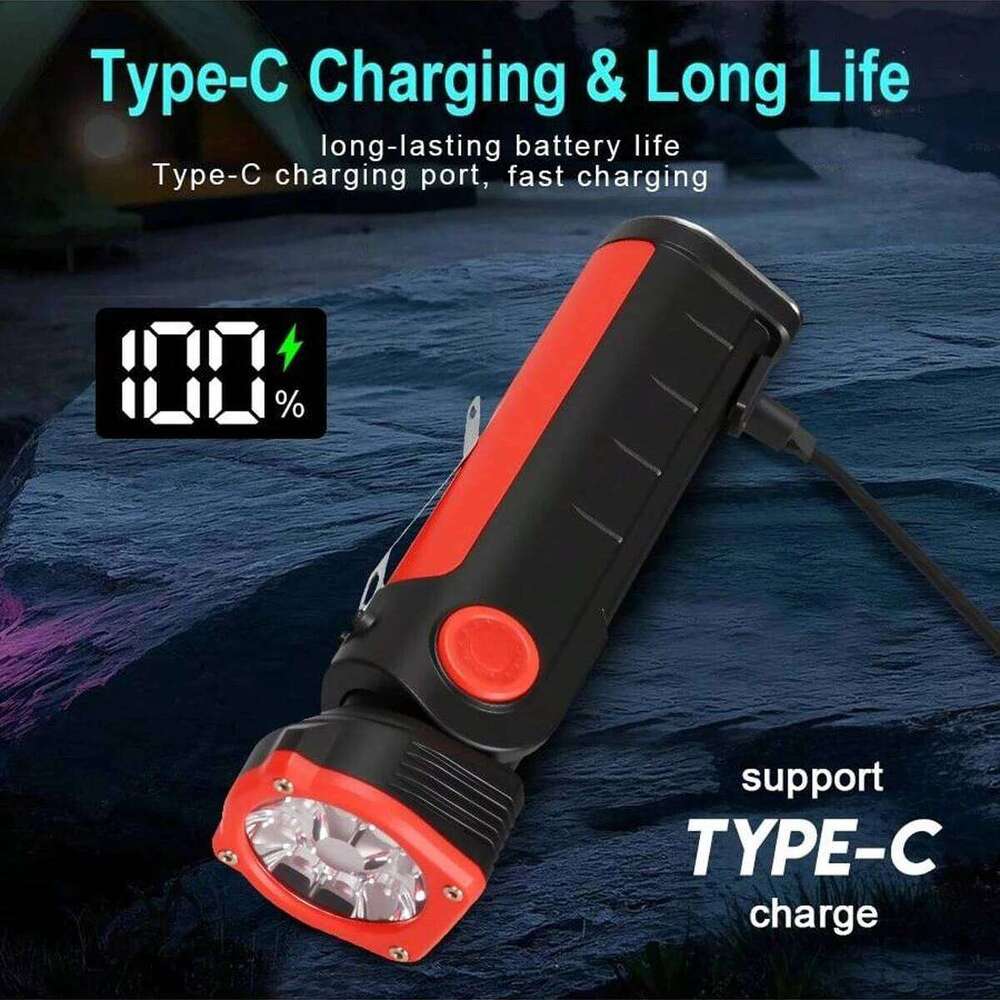 Multifunction LED Work Magnet,Clip,Hook Type C Rechargeable Flashlight with COB Side Light,90 Adjustable Head Light H260131