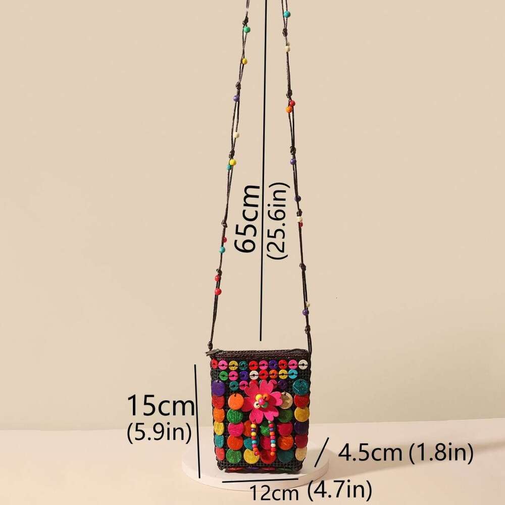 Handbag Small Wallet Crossbody Coconut Shell Beaded Woven Bag