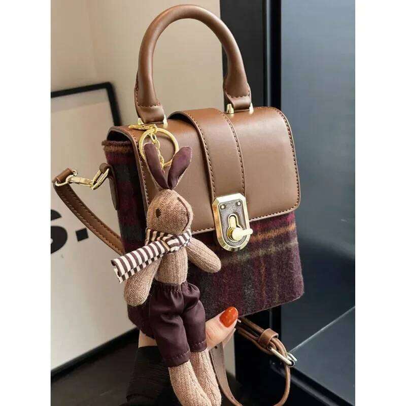 Vintage Plaid Fashion Patchwork Portable Small Square Bag 2023 New Autumn Winter Commut Crossbody Bags Pop Texture Shoulder Pack XJ260131