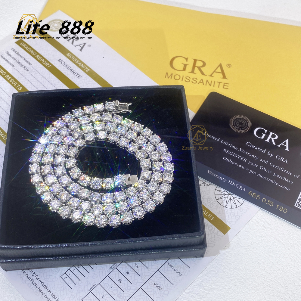 Wholesale Hip Hop 925 Sterling Silver VVS Moissanite Diamond White Gold Cluster Tennis Chain Bracelet Necklace for Men Women