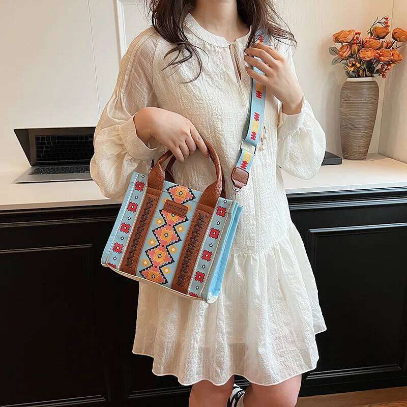 European and American Vintage Print Canvas Trendy Women's Shoulder Handheld Crossbody Large Capacity Tote Bag XJ260131