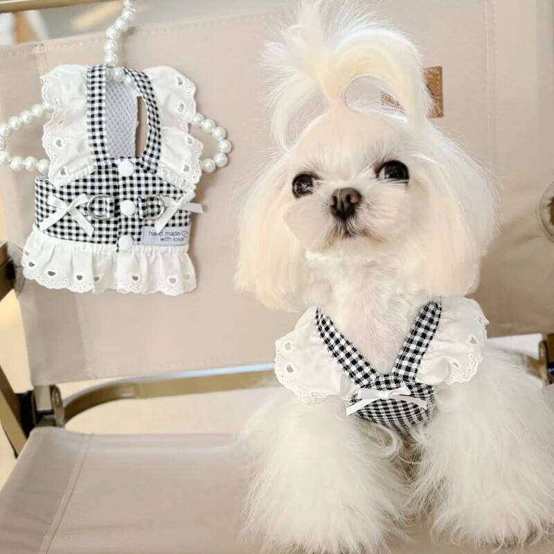 Lace Puppy Summer Clothes for Dogs Black Red Plaid Harness Vest Small Animal Pet Dog Chest Strap Outdoor Walking Apparel H260129