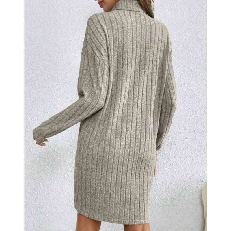 Women's Dress 2025 New Autumn Winter Knitted Casual Long-sleeved High-neck Loose And Comfortable Women Dresses Streetwear XJ260131