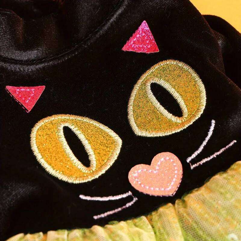 Cute Halloween Gauze Pet Clothes Dog Cat Black Thickened Thermal Funny Green Splicing Open Button Dress H260130