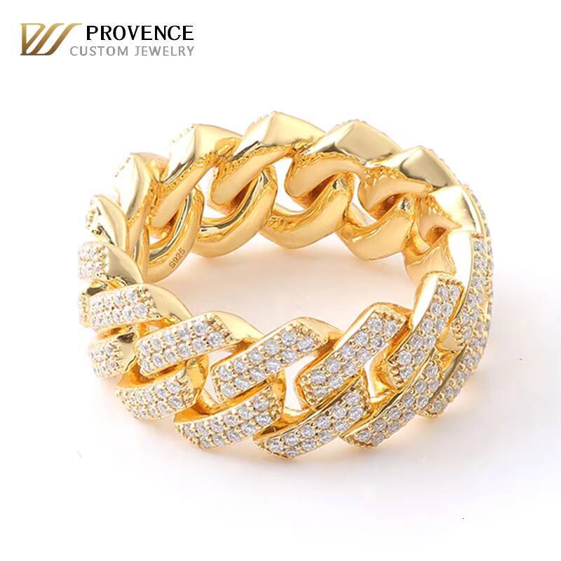 Real Solid 18k Gold Ring Ice Hiphop Style Nugget Ring Street Fashion Non Tarnish Rings Moissanite Ring for Fine Men Hiphop Ring