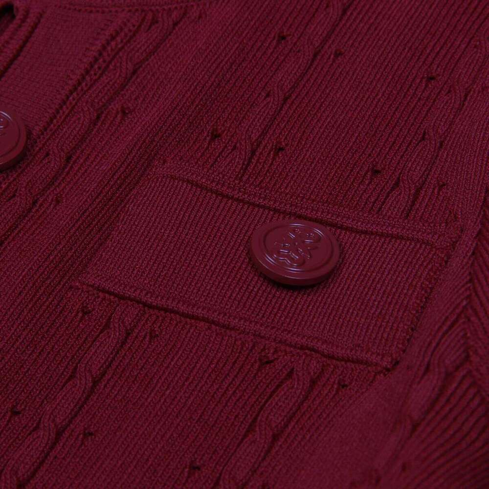 Three Color High-quality New Fashionable Elastic Knitted Hollow Round Neck Single Breasted Short Sleeved Slim Fit Women's Dress XJ260131