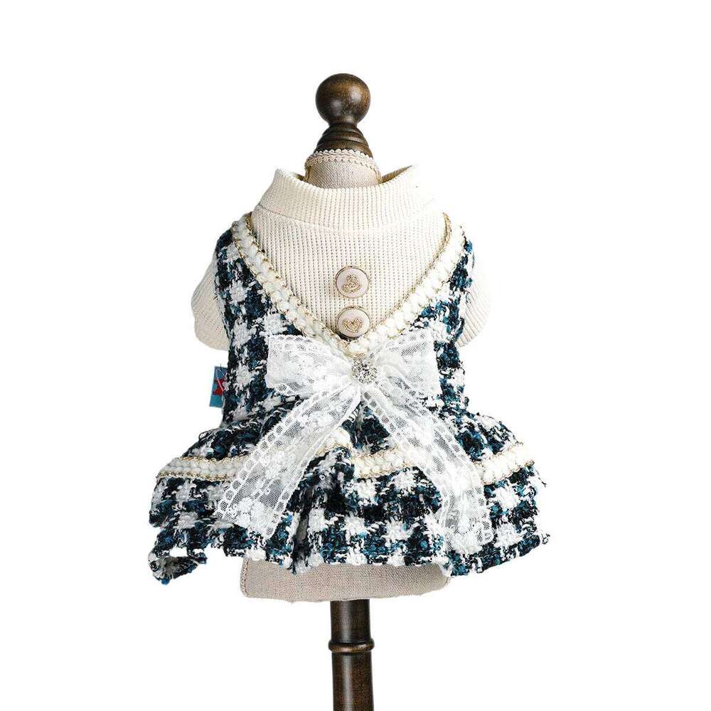 Autumn Winter New Pet Clothes & Cat Warm Comfortable Houndstooth Dress With Bowknot Princess Clothe For Small Dog H260129