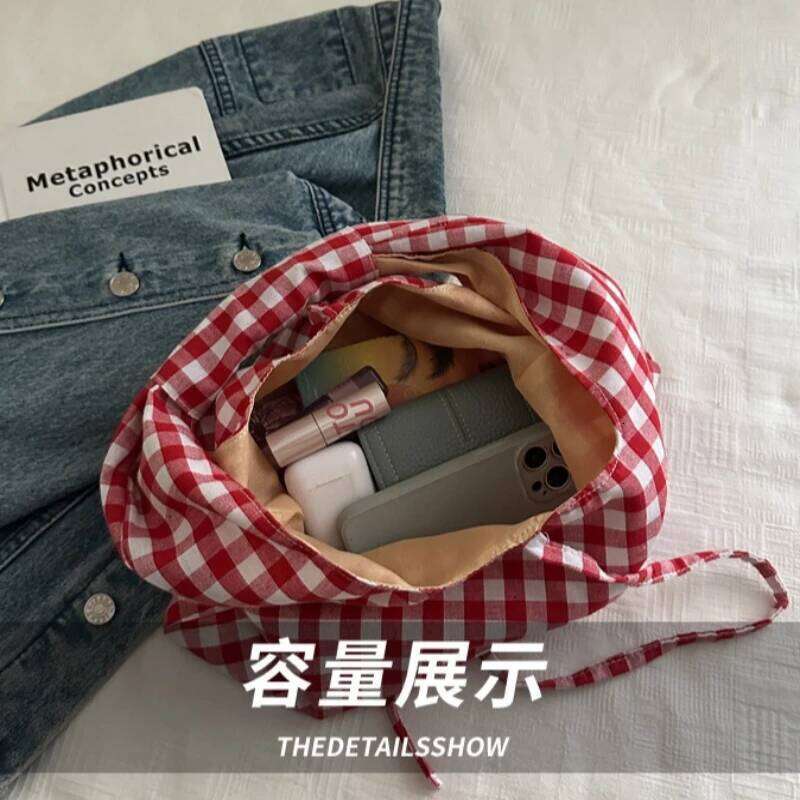 Vintage Plaid Shoulder Bags for Women Large Capacity Versatile Ladies Vest Bag Lightweight Portable Female Shopping Tote Handbag XJ260130