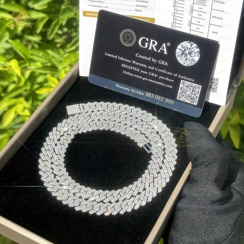 Hot Sale RTS Cuban Chain Moissanite Pass Diamond Tester 925 Silver Gold Plated Cuban Link Chain Fine Jewelry
