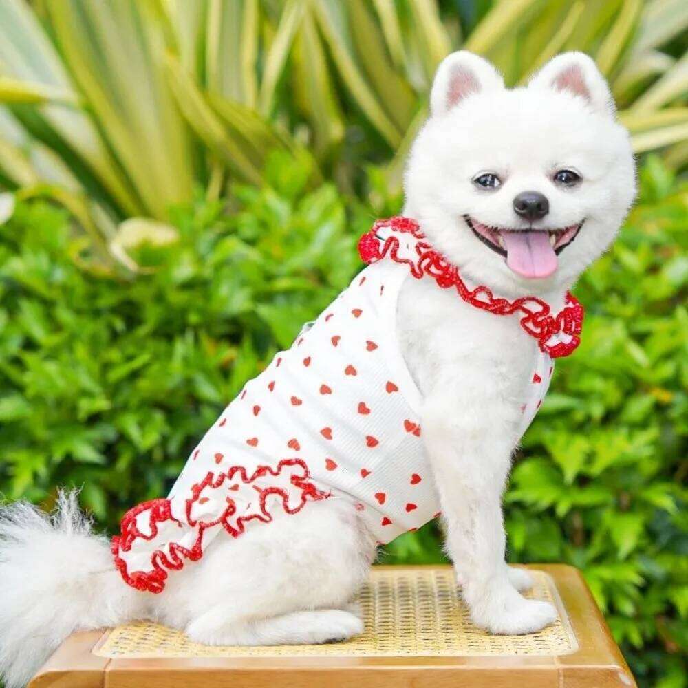 Cooling Dress Thin Material Simple Design Pet Skirt Love Heart Print Tank Top Style Dog Clothes Summer Season H260130