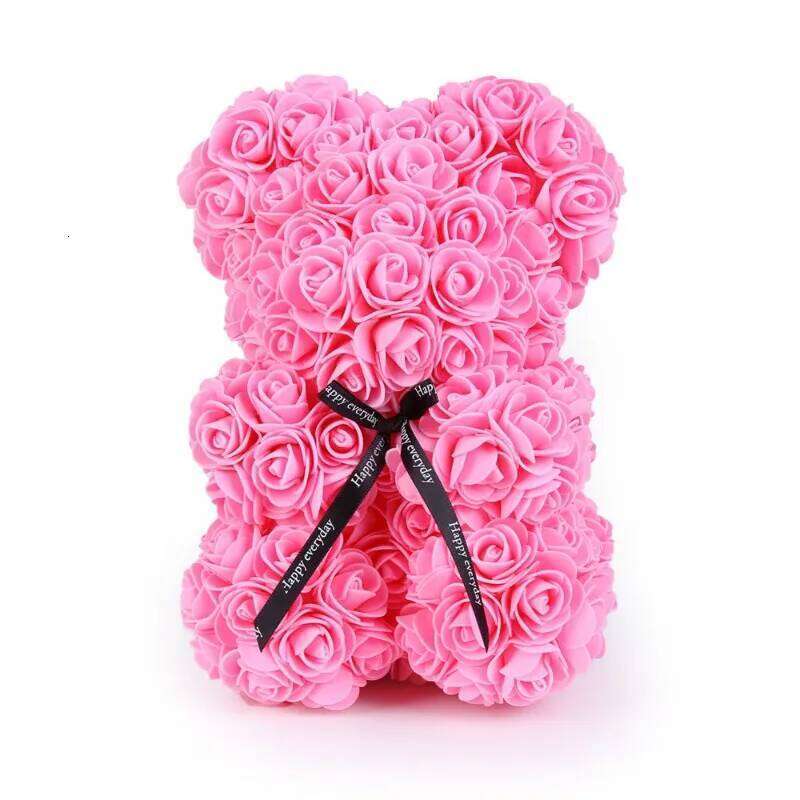 Artificial Rose Bear Bouquet - Mini Red Roses with Black Bow, Perfect Proposal or Gift for Girlfriend, Valentine'S Day Y260131