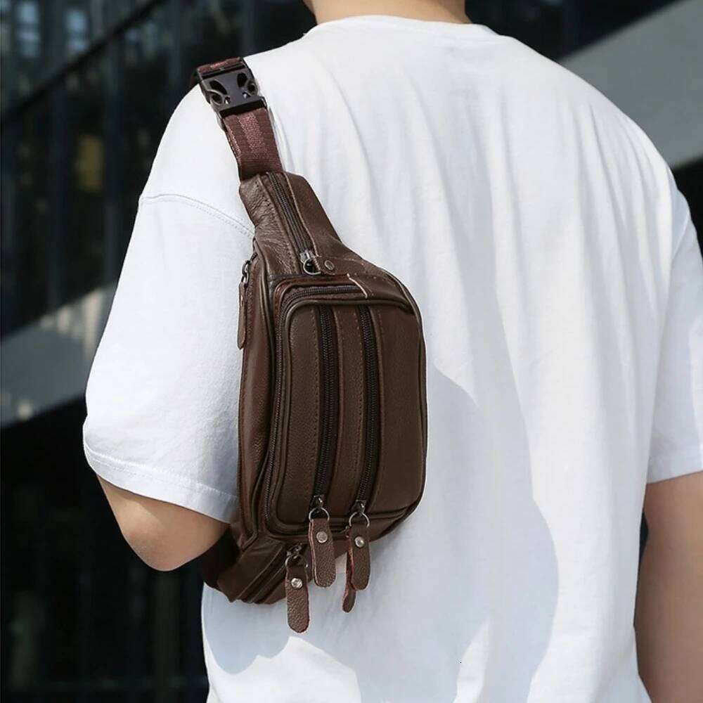 Large Capacity Waterproof PU Leather Men's Waist Male Zipper Site Workers Travel Phone Bag Fanny Pack Men