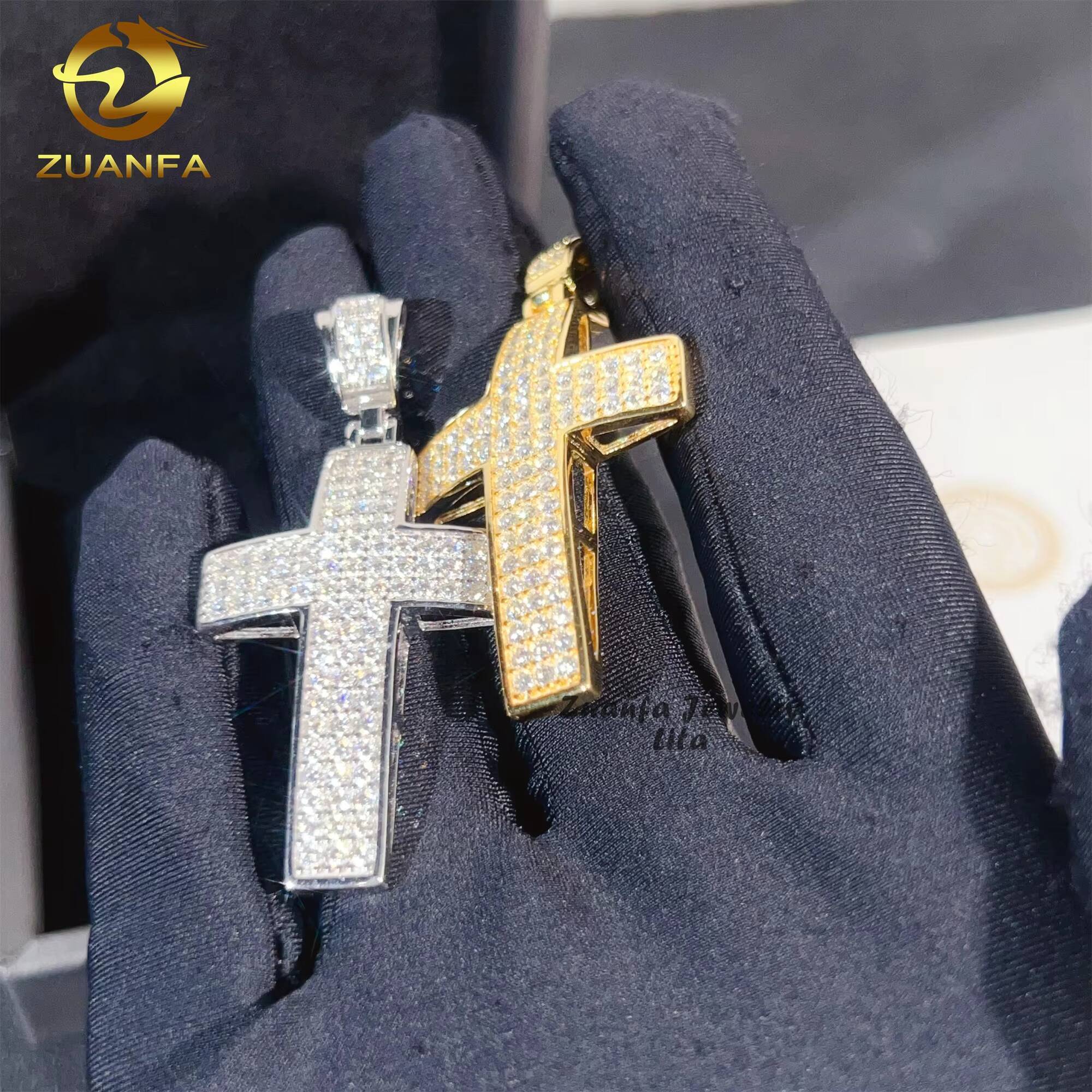 Rapper Jewelry Custom Hip Hop New Design 925 Sterling Silver Iced Out Cross VVS Moissanite Pendant
