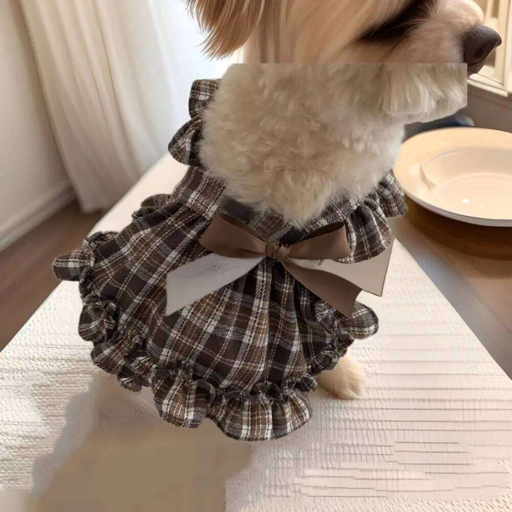 Fashion Retro Plaid Strap Skirt Breathable Soft Dog Vest Dresses Thin Design Flying Sleeve Pet Clothes For Puppy Kittens H260129