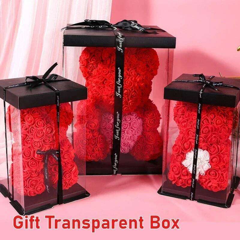 Artificial Rose Bear Flower Valentine's Day Birthday Anniversary with DIY Gift Box Packaging Wedding Decoration Y260131