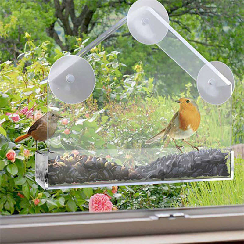 New Acrylic Small House Shape Cage Medium Transparent Organic Glass Pet Outdoor Adsorption Bird Feeder S260131