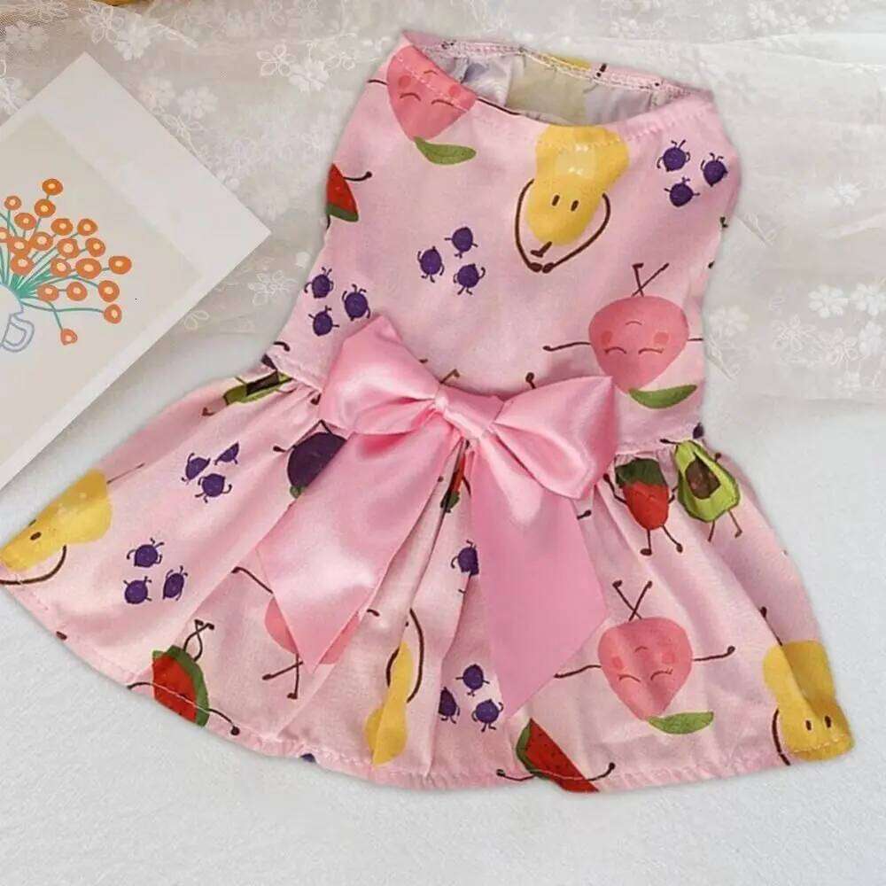 Cartoon Soft Dog Fruit Print Breathable Cute Bowknot Skirt Sleeveless Pet Princess Dress Summer H260130