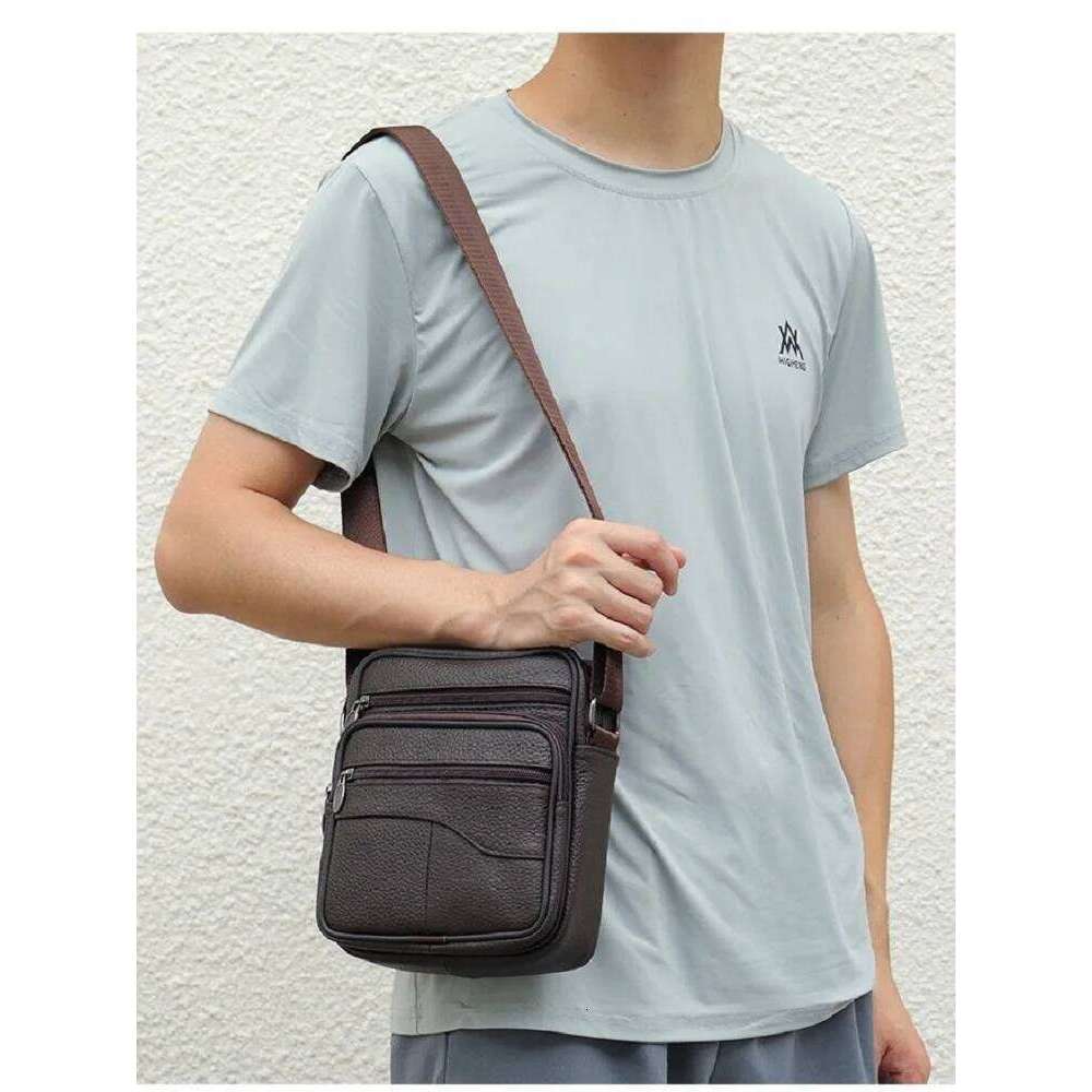 first layer cowhide men's single-shoulder genuine leather small crossbody business casual mobile phone bag XJ260131