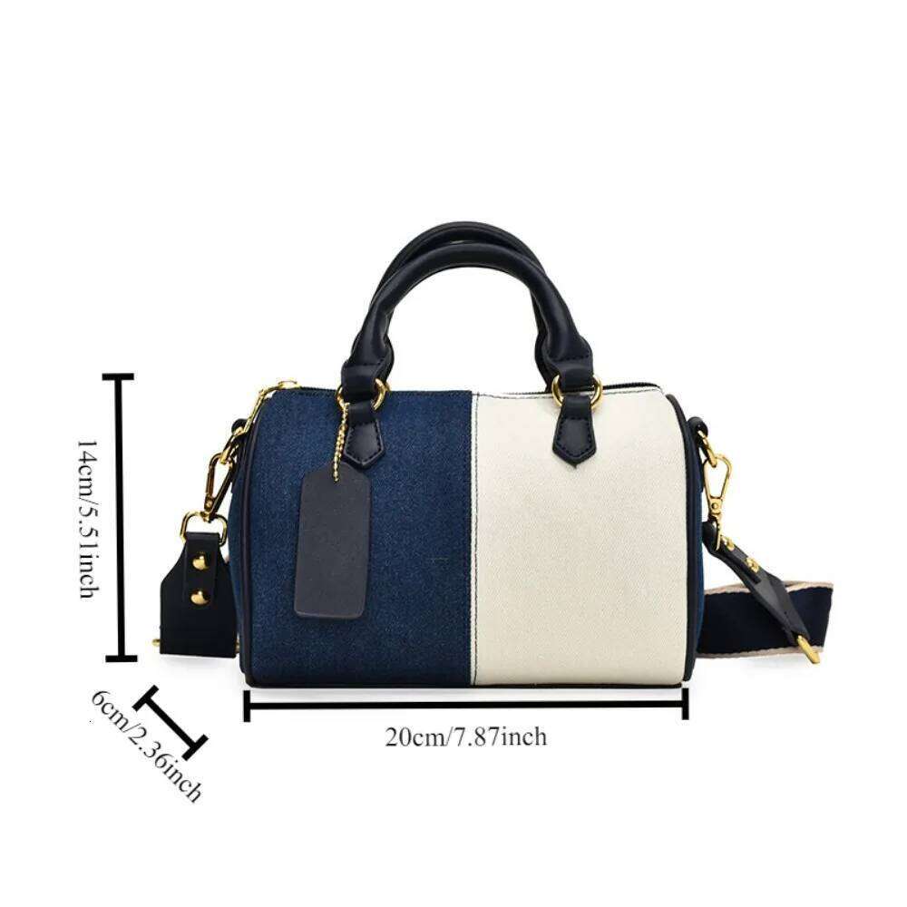 Patchwork Colorblock Mini Handbags For Women Denim Shoulder Cross Body Bags Casual Street Small Boston Bag 2025 Designer Purses
