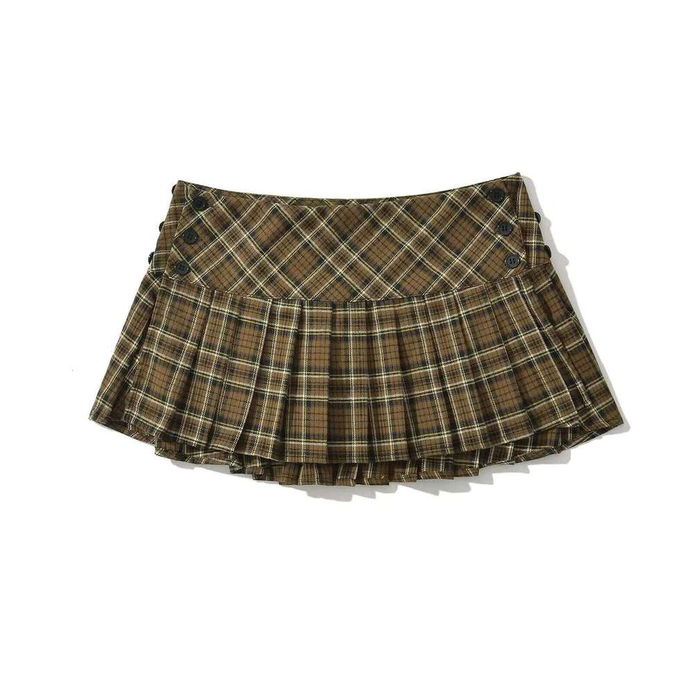Summer Woman Vintage Korean For Women Y2k Pleated Plaid Low Waist Mini Skirts Preppy Style XJ260131