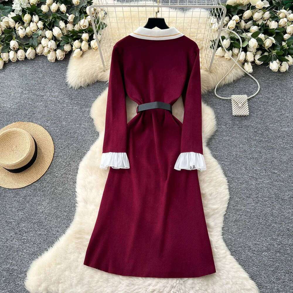 YuooMuoo Brand Fashion Aesthetic Knitted Long Autumn Winter Women Elegant Double-breasted Shirt Sweater Dress Lady Vestido XJ260131