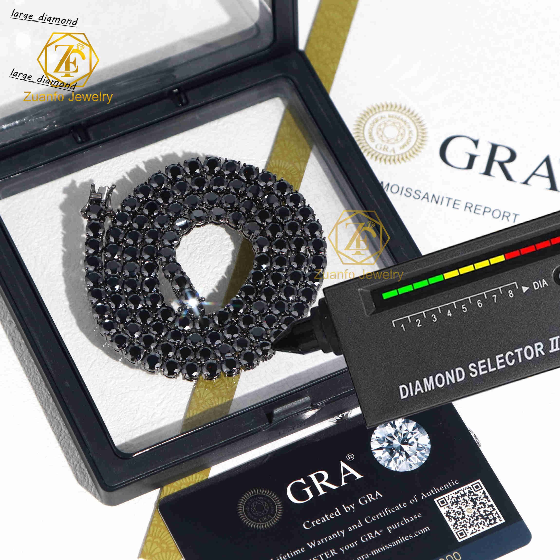 High Quality Black Moissanite Diamond Necklace Elegant Cuban Link Tennis Chain 3mm-65mm Sizes 925 Black Moissanite Necklaces