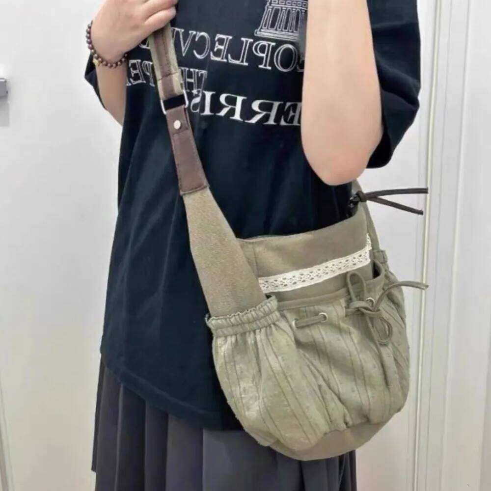 JIAERDI Sweet Cool Bow Canvas Shoulder Bags Women Vintage Drawstring Chic Casual Crossbody Ladies Retro Messenger Bag Bolsos XJ260130
