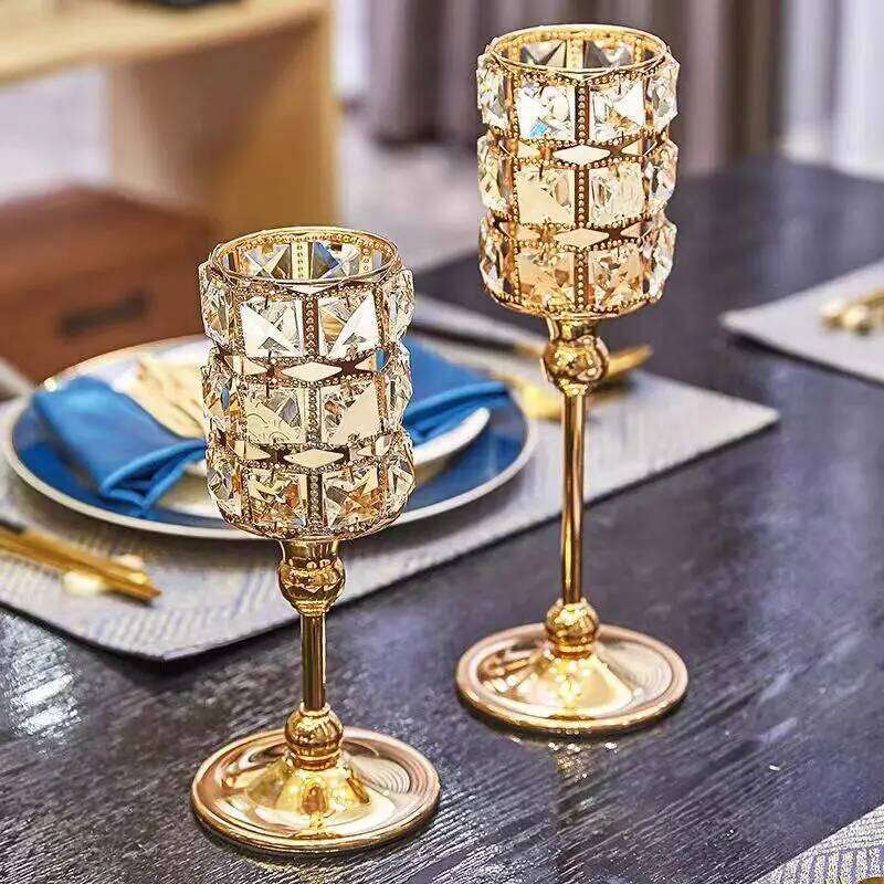 European Container Home Dining Table Decoration | Crystal Candle Holder Ornamental Decor Y260131