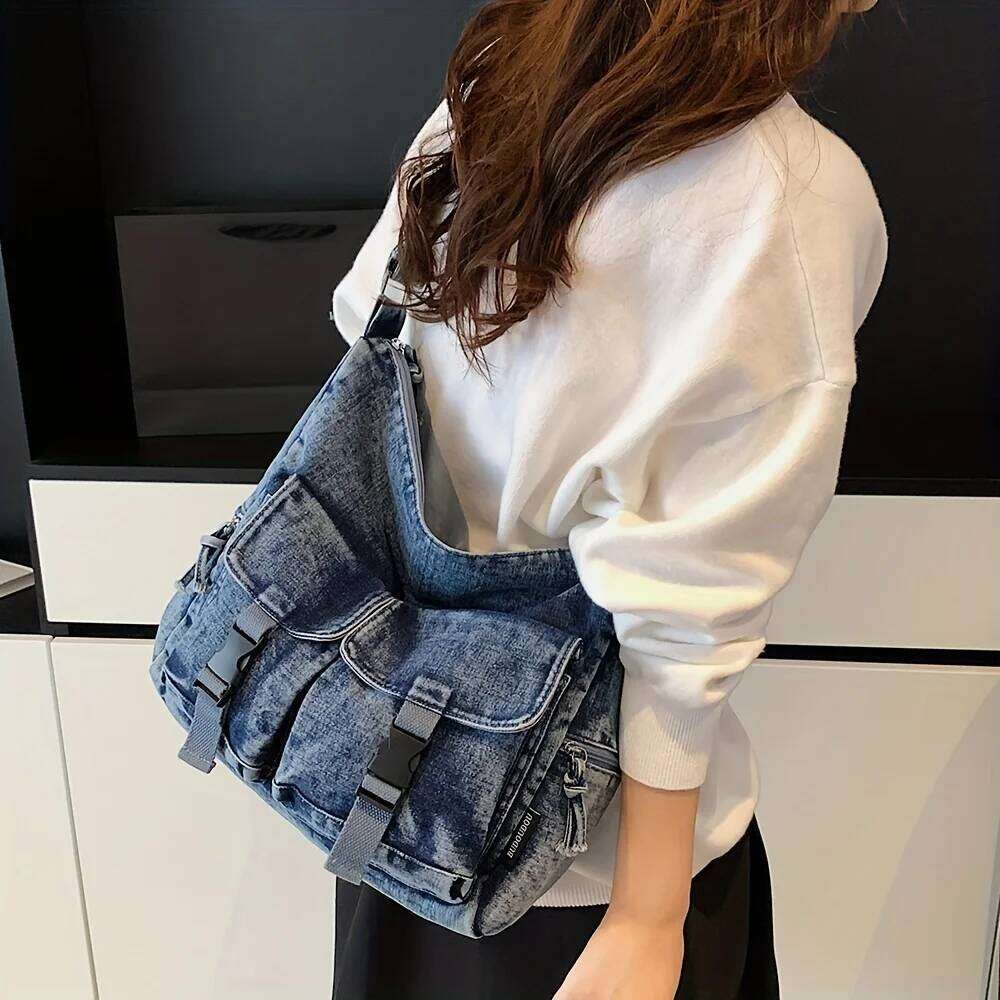 Denim Women's New Trendy Fashion Class Commuting Shoulder Large Capacity Crossbody Bag XJ260131