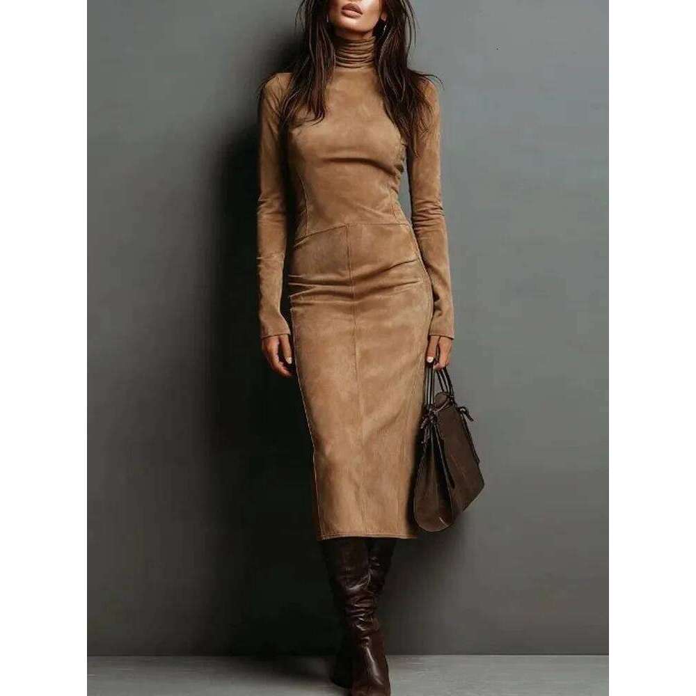 Spring Autumn Sexy Slim Midi Dress For Female Fashion Half-high Collar Long Sleeves Dresses Ladies Foreign Style Party Vestidos XJ260131