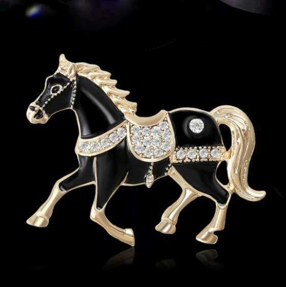 French New Style Creative Alloy Enamel Oil Drop Rhinestone Horse Brooch Exquisite Women's Clothing Accessories Pin Versatile Matching Piece