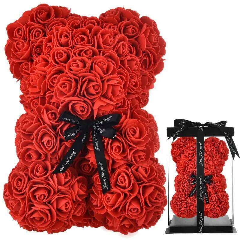 Valentines Gifts Her,Rose Teddy 10 inch Artificial Rose Flower Bear for Wedding, Mothers Day Anniversary Y260131