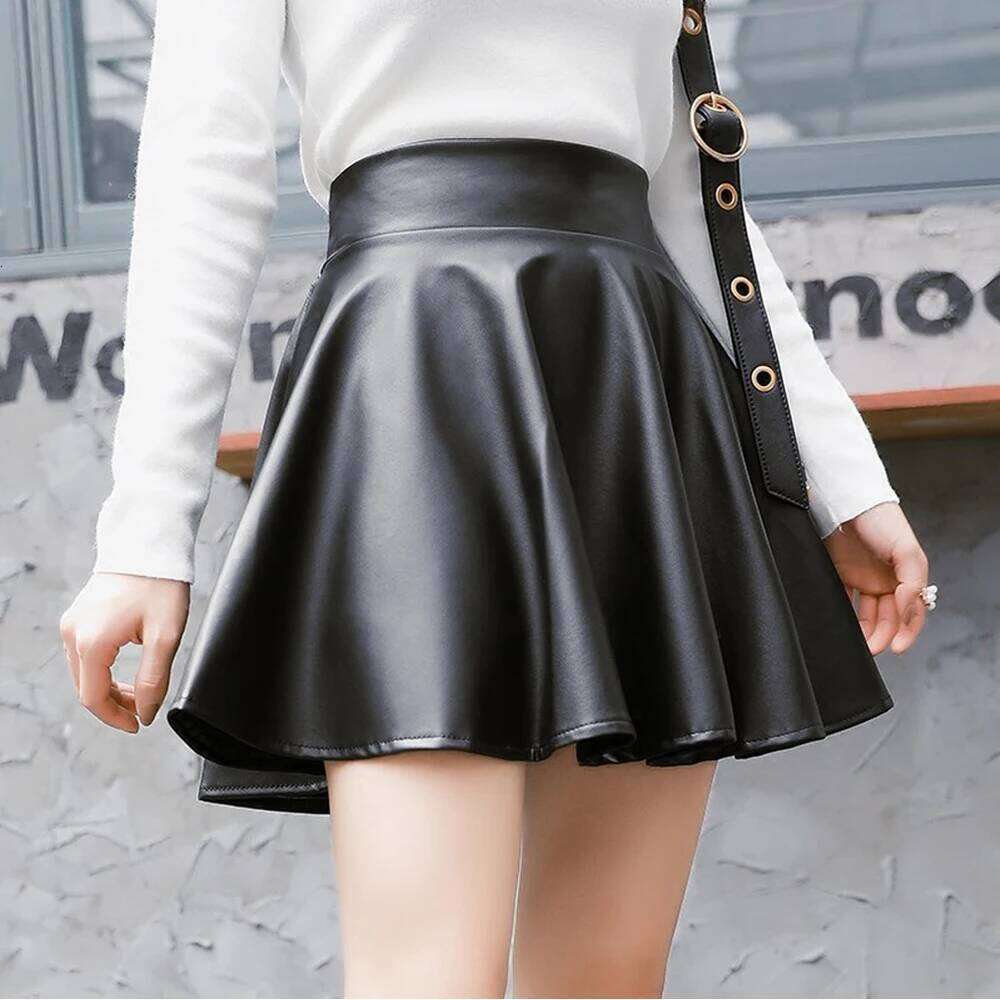 Women Faux Leather Skirts High Waist Elastic Mini Short Skirt Multipurpose For Skater Work Nightclub XJ260131