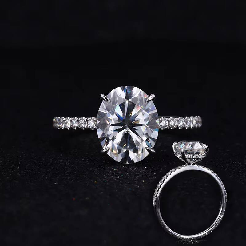 Hidden Halo Jewelry 14K/18K White Gold Brilliant Oval Shaped Moissanite Womens Engagement Rings