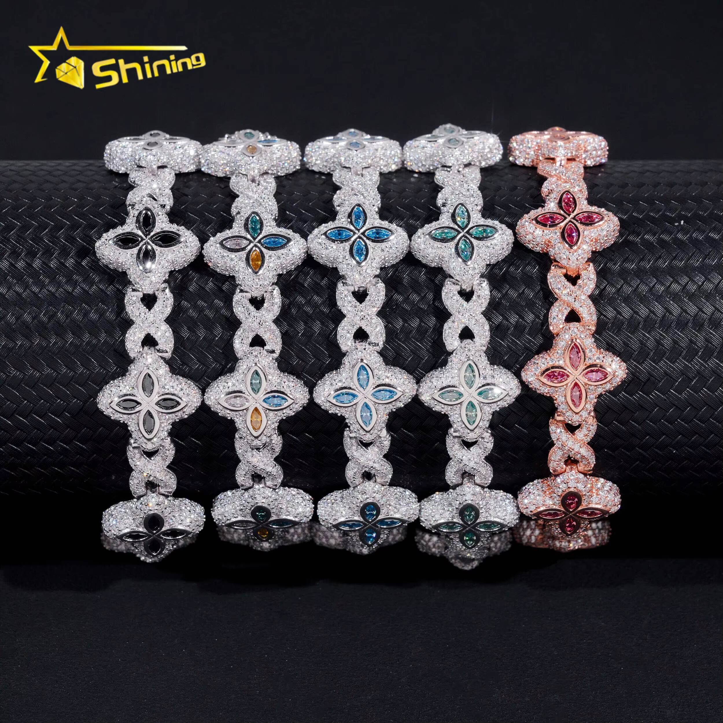 New Design Iced Out Colors Moissanite Cuban Link Chain Sterling Silver 925 Moissanite 15mm Bracelets Hip Hop Mens Jewelry