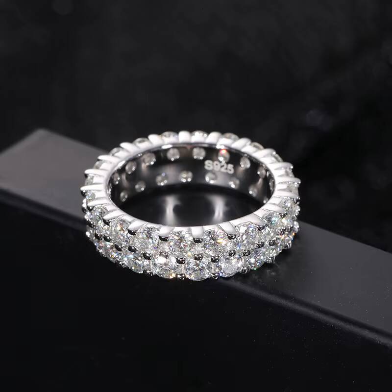 Dropshipping Anillo Luxury Bling Silver White Gold 925 2 Rows 3mm VVS Moissanite Diamond Wedding Ring With GRA Certificate