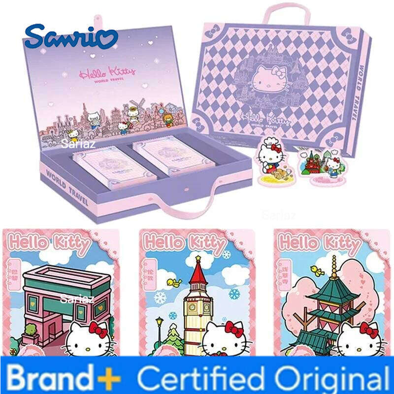 Sanrio Genuine HelloKitty Global Travel Theme Pink Cute Anime Collection Card Game Hobby Children's Toy Gift H260130