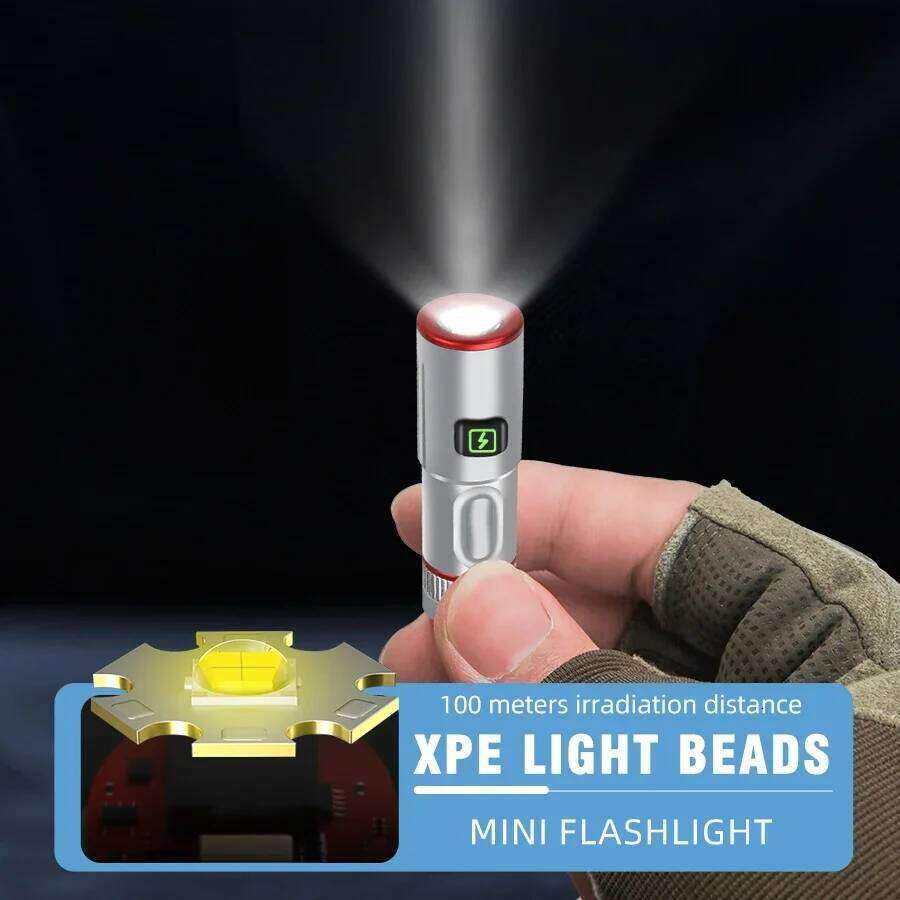 1000LM MINI Portable LED Flashlight USB Rechargeable Torch with Necklace Keychain Flashlights Camping Fishing Pocket Lantern H260131