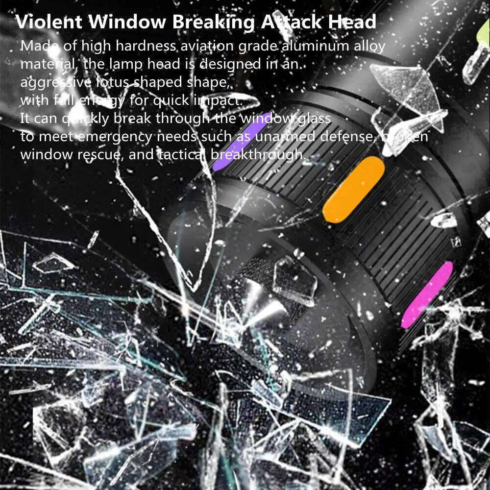 High Power Spotlight Long Range LED Flashlight With Luminous StripsTail Glass breaker Zoomable Torch For Camping Emergency H260131